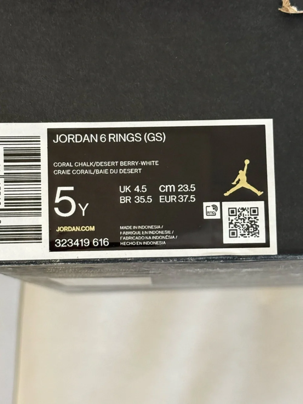 Nike Air Jordan 6 Rings GS Coral Chalk Desert Berry White Size 5Y Girls w/box